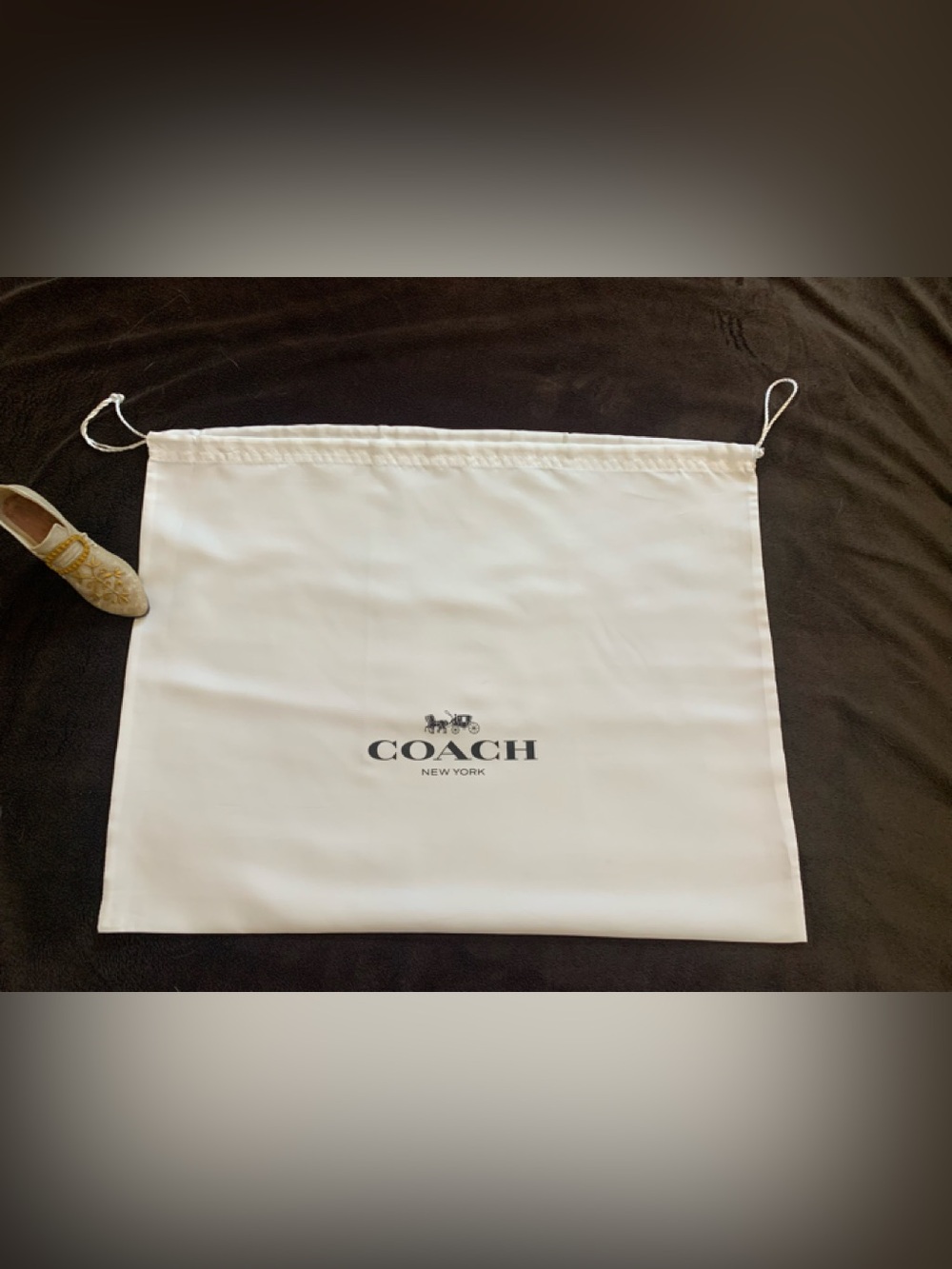COACH white medium size satin feel drawstring, dust bag LNWOT